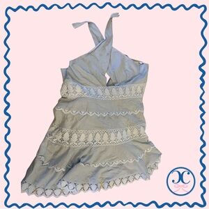 Endless Summer Soft Blue Lace Mini Dress – Halter Tie – Backless -- Cutout --